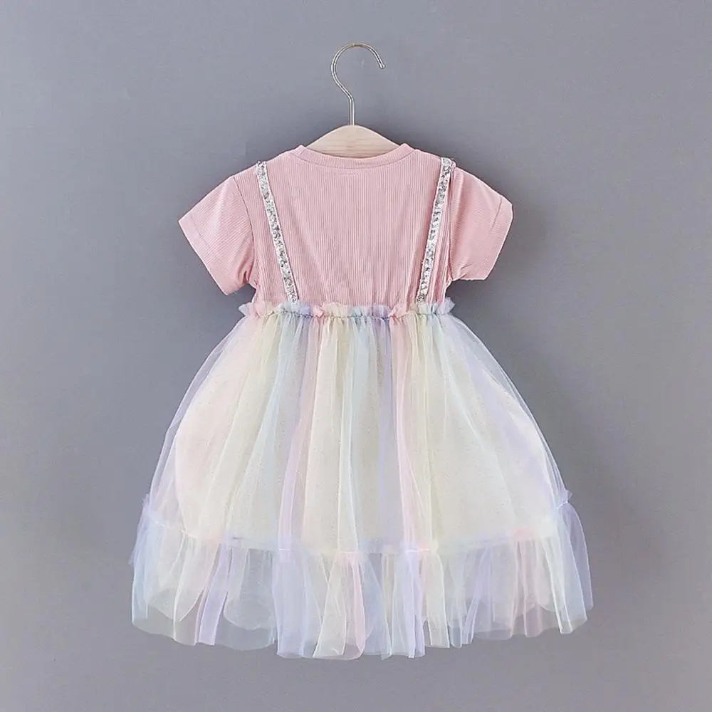 Летнее кружевное платье-пачка для девочек Сарафан Платье принцессы с короткими