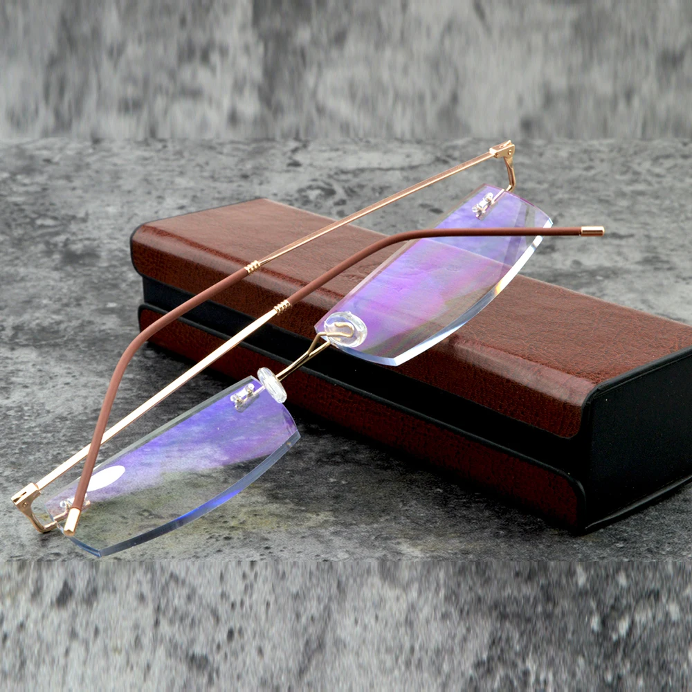 Очки для чтения мужские без оправы + 0 75 1 5 2 25 3 4 с чехлом на фото