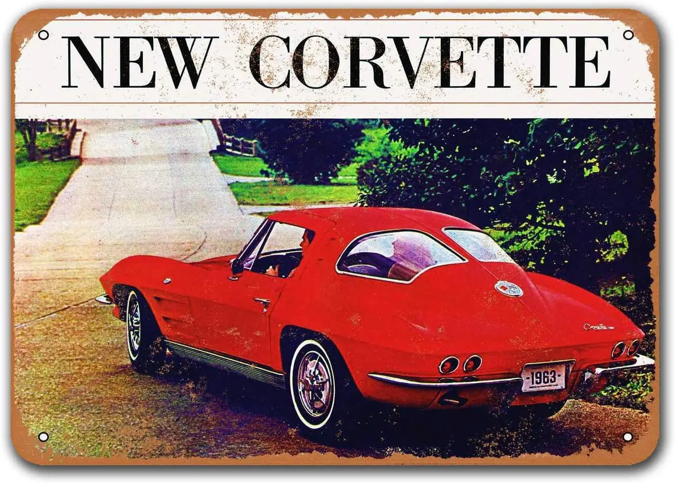 

1963 Corvette Tin Metal Signs Vintage Cars, Sisoso Plaques Poster Bar Pub Retro Wall Decor 12x8 inch