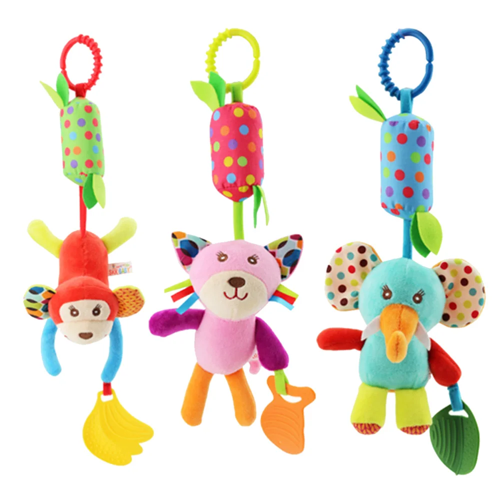 

3pcs Cartoon Baby Rattle Toys Baby Bed Toys Infant Bedside Bells Rotating Bells Wind Chime Animal Gift Toys (Elephant + Monkey +