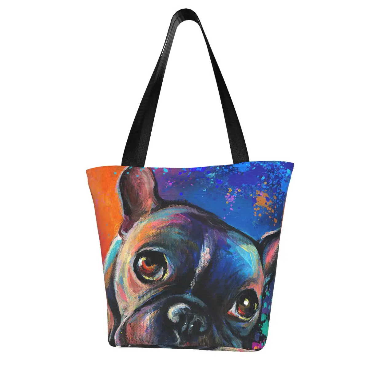 Whimsical Colorful French Bulldog Polyester outdoor girl handbag, woman shopping bag, shoulder bag, canvas bag, gift bag