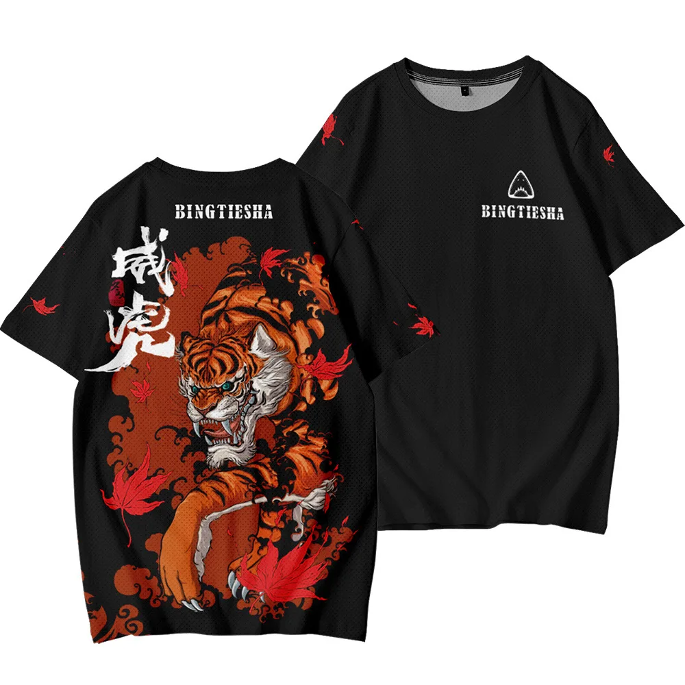 

Summer Casual Black Tiger Print T-Shirt Streetwear Fashion Men Short-Sleeved Loose T-Shirt Oversized 6XL