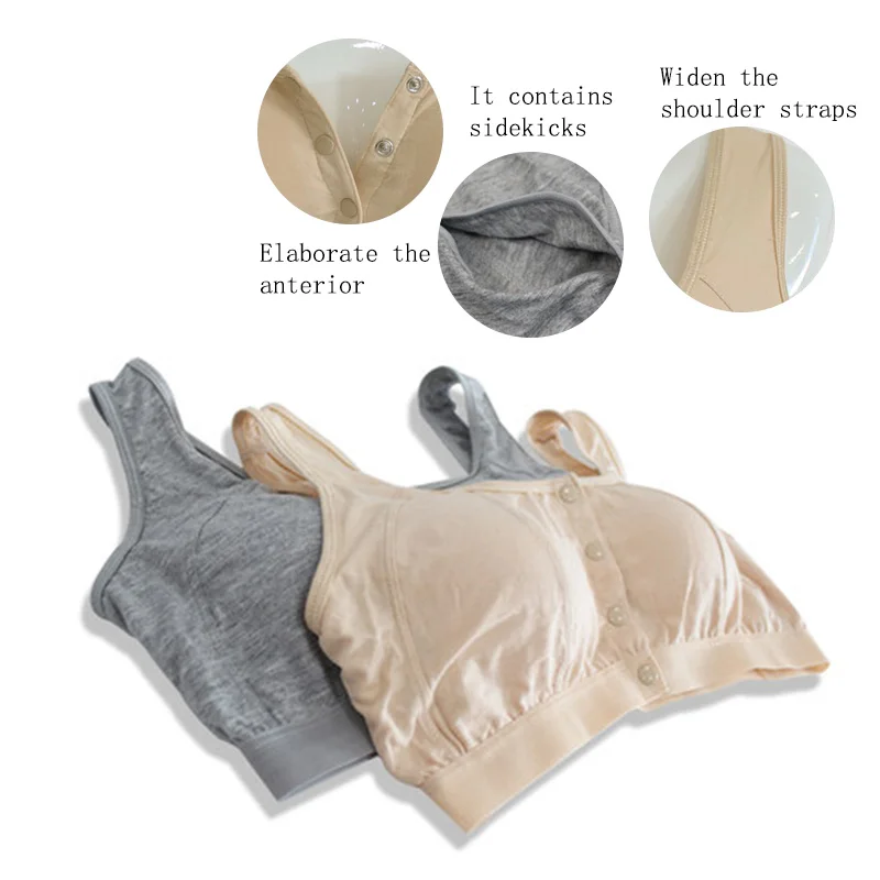 Mastectomy Silicone Breast Bra with Pockets Front Closure Cotton Plus Size Lingerie for Post Breast Form Prosthesis for Women
