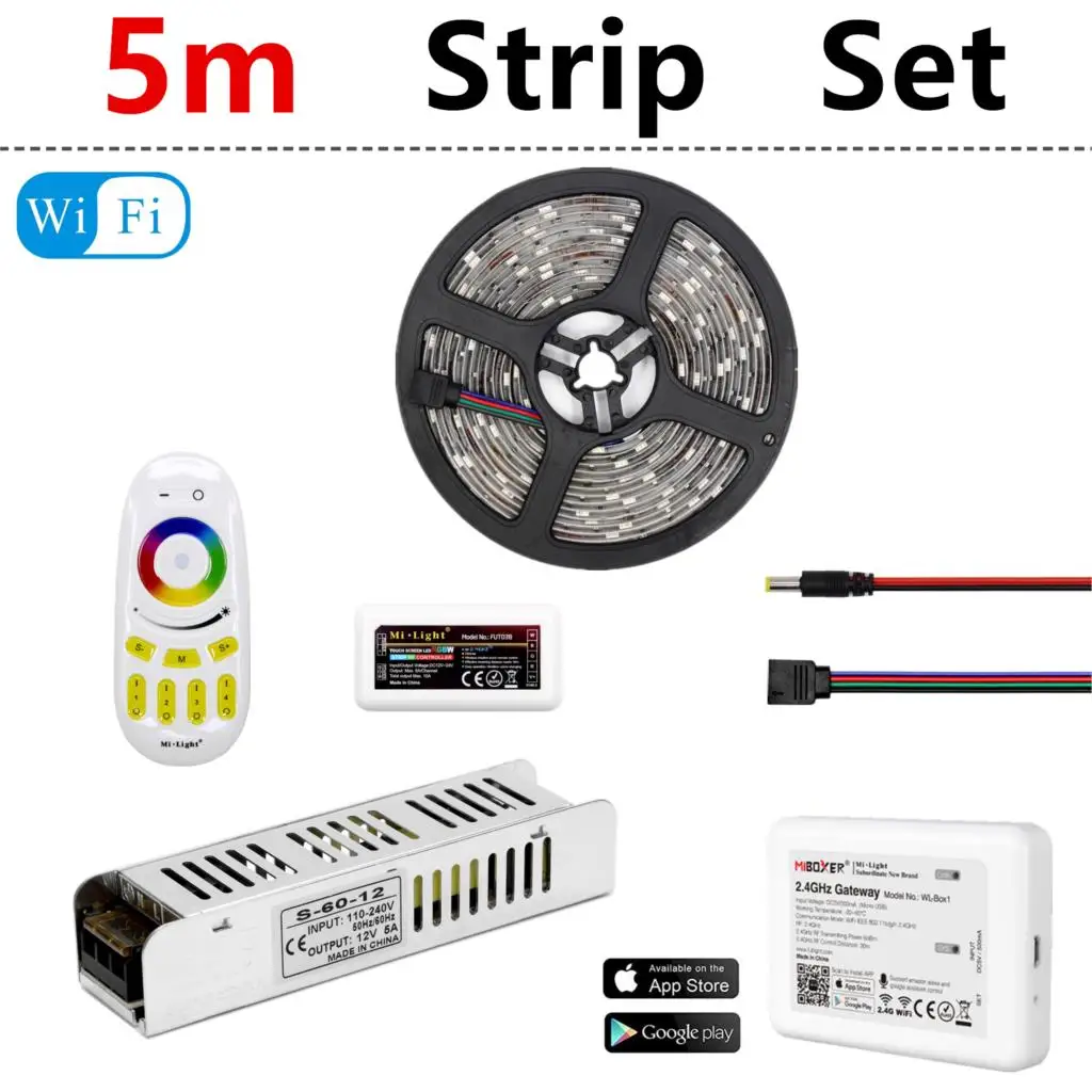 5050 RGBW RGBWW RGB Mi светильник wifi Светодиодная лента Водонепроницаемая 5 м 10 м 15 м 20 м DC 12 В светодиодный светильник 60 Светодиодный/м с радиочастотным пультом дистанционного управления