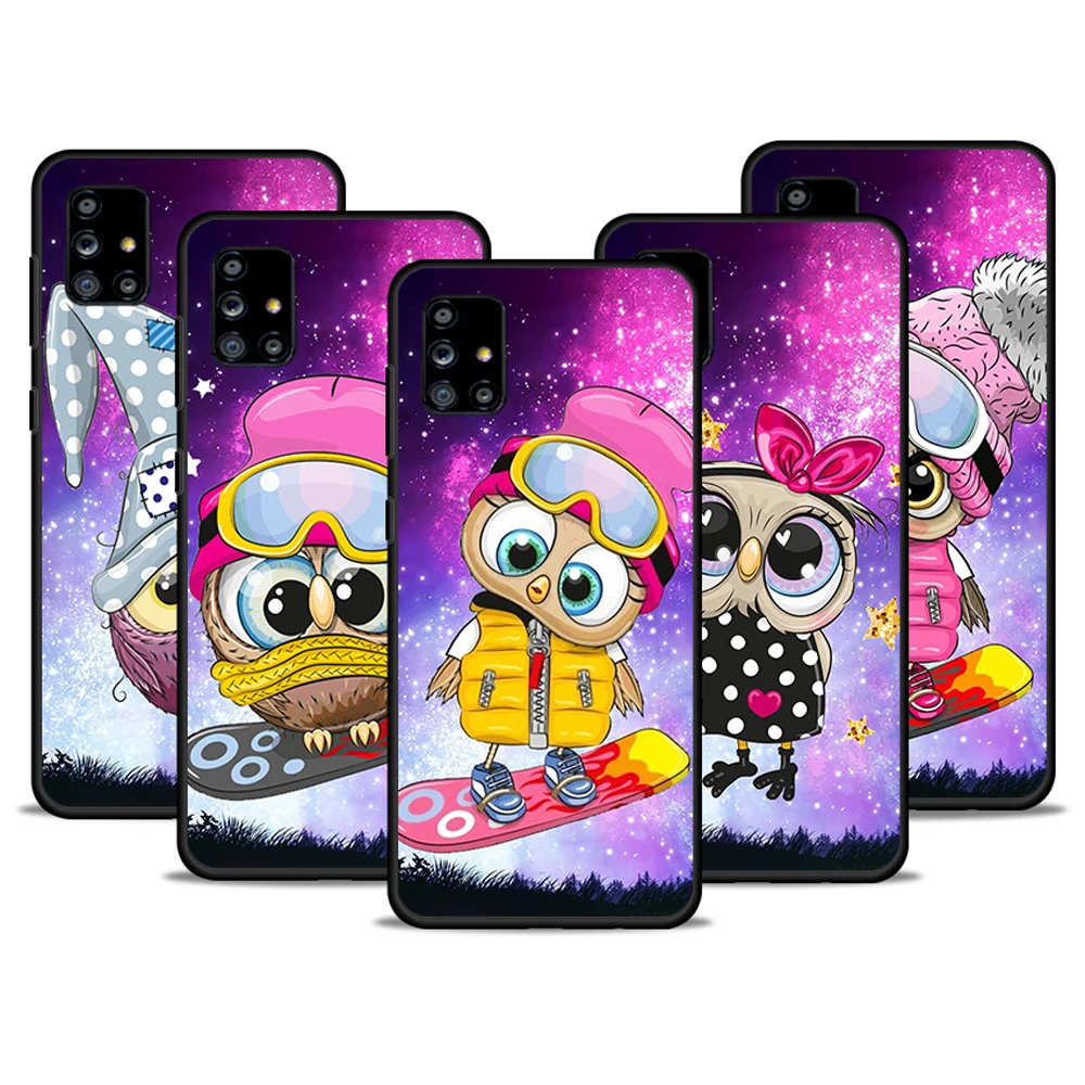 

Lovely Cute Owl For Samsung Galaxy A72 A52 A71 A51 A32 5G A12 A21S A31 A41 Silicone Soft Cover Black Phone Case