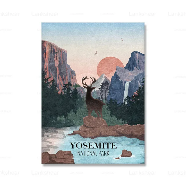 Картина на холсте национальный парк Туризм ретро постер арки Yosemite Bryce Каньон