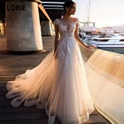 LORIE 2020, пляжные свадебные платья, кружевные свадебные платья с аппликацией в стиле бохо, винтажные тюлевые платья с иллюзией и рукавами-крылышками, для принцессы, для свадьбы
