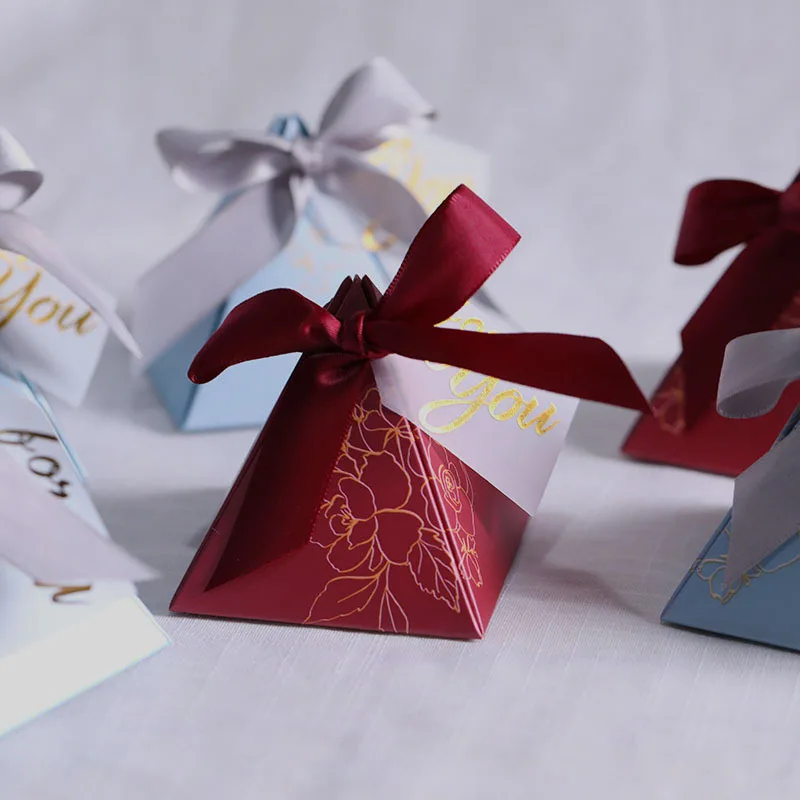 Caja Triangular de pir&aacute;mide para dulces, regalos y favores de boda para invitados, bolsas de dulces, embalaje de Chocolate, suministros para fiesta de Baby Shower-5