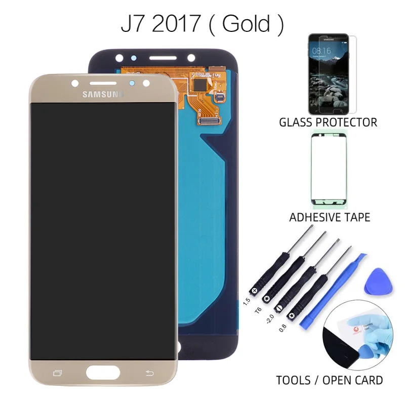 Gold Супер AMOLED для samsung Galaxy J7 Pro ЖК-экран Замена с кодирующий преобразователь сенсорного экрана в сборе J730 J730F lcd - Цвет: Gold