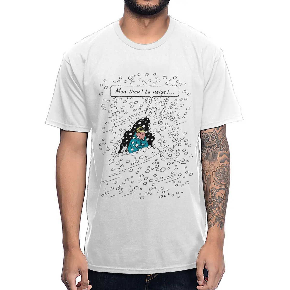 

Men New Cartoon The Adventures Of Tintin T Shirt Classic Round Collar Cotton Retro Tee Shirt