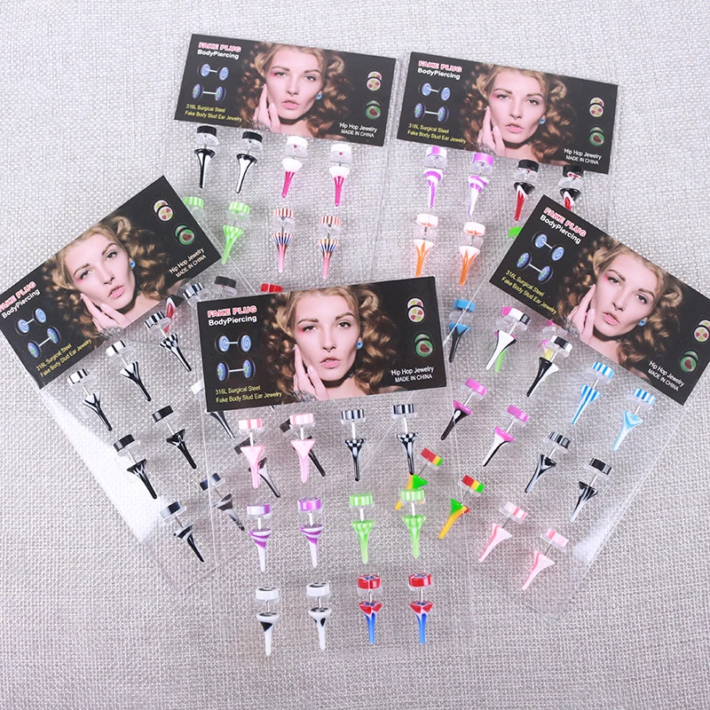 

12 шт. Лидер продаж, акриловые поддельные ушные вкладыши, конусные растягиватели для ушей, расширители, туннель и заглушки, серьги, пирсинг, ю...