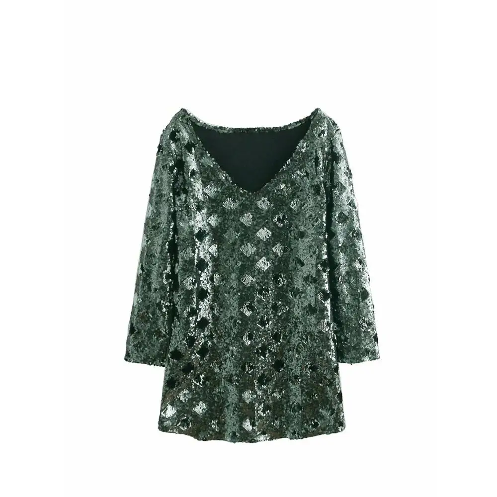 Синие женские платья с v образным вырезом расшитые блестками 2020 модное