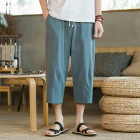 casual short new style straight trousers trend nine point fashion comfortable beach jogging loose wild cotton linen pant men