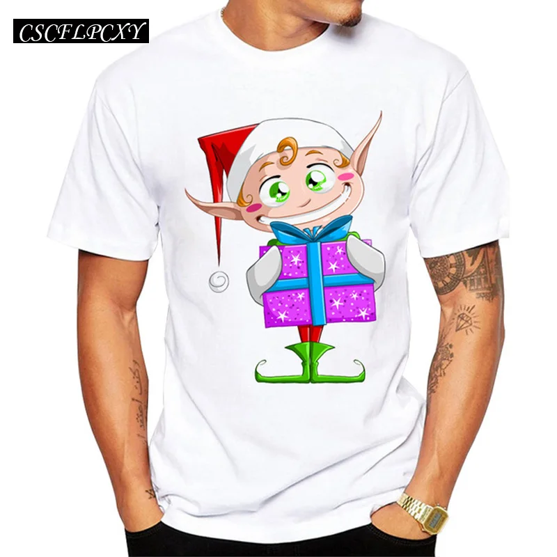 Мужская Рождественская Футболка с принтом эльфа модные мужские футболки