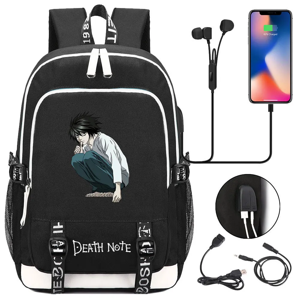 New Anime Death Note School Bags Students USB Charging Laptop Backpack Women Men Travel Kids Teenager College