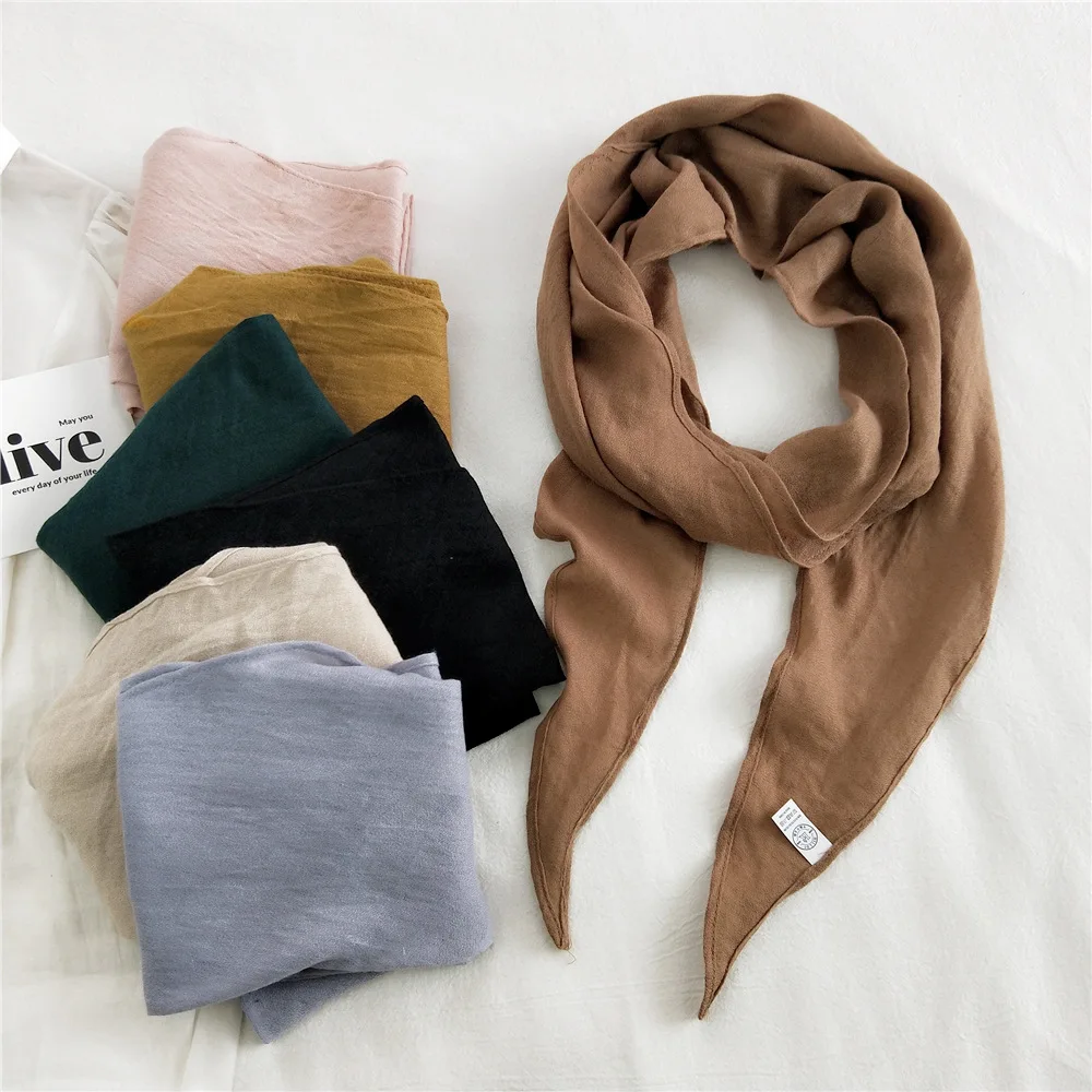 

40*190cm Cotton Linen Solid Color Big Triangle Women Girls Student Hair Wrap Scarf Turban Shawl Accessories Bandanas