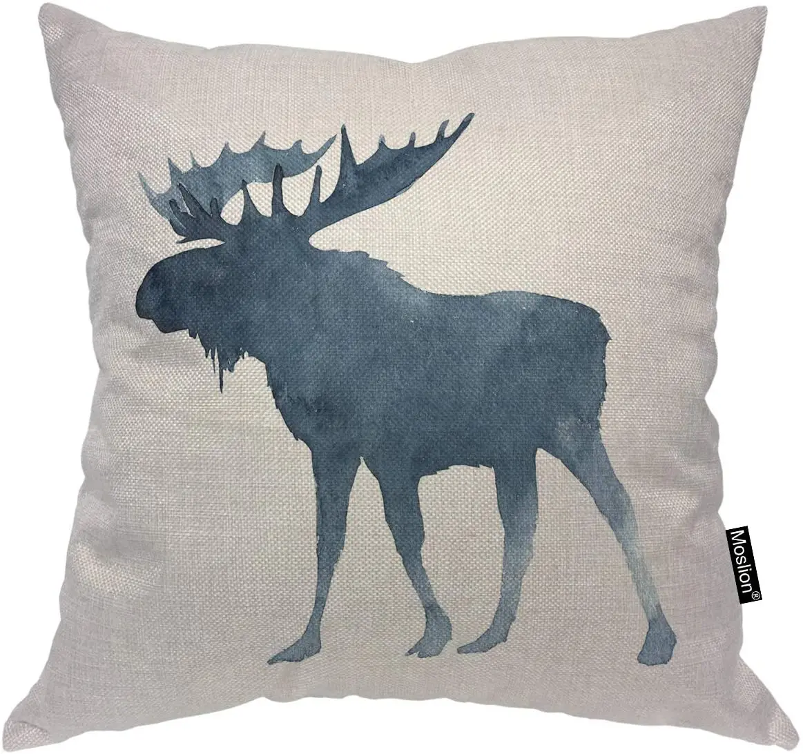 

Moslion Moose Throw Pillow Case Cute Christmas Animal Moose with Big Horns Winter Snow Pillow Cover Decorative Square Cushion
