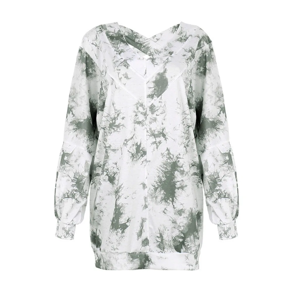 

Autumn New 2021 Explosion Europe America Printing Long Sleeve V-neck Loose Casual Hoodie Women's Backless Simplicity Temperament