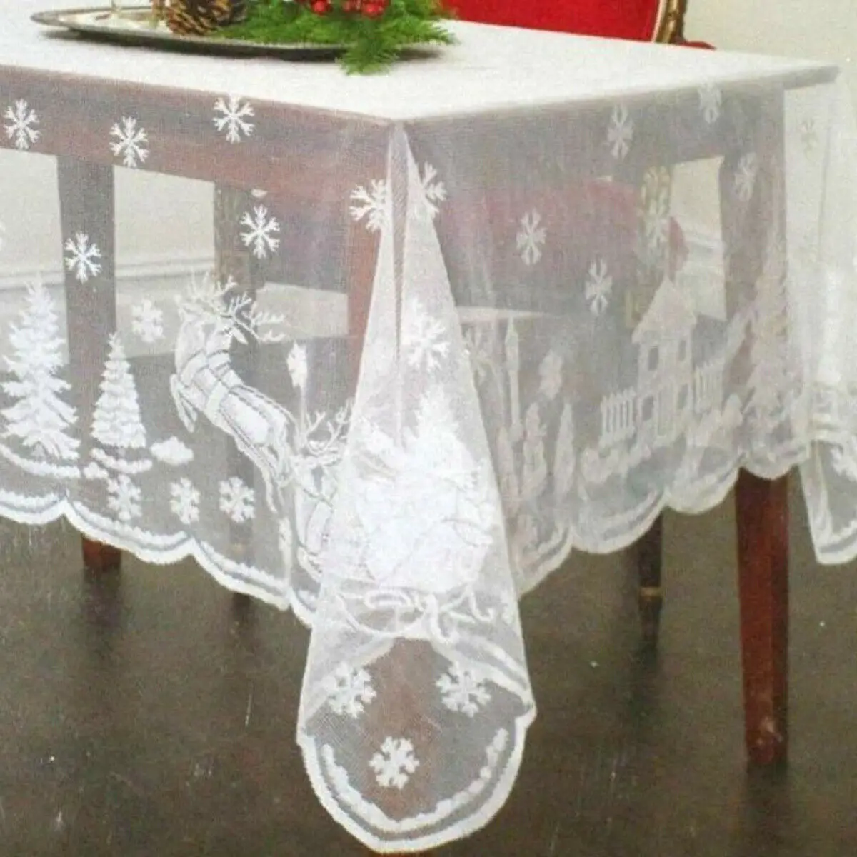 Christmas Deer Tree lace Table Cloth Cover White Vintage Lace Tablecloth Home Party Xmas Decor | Дом и сад
