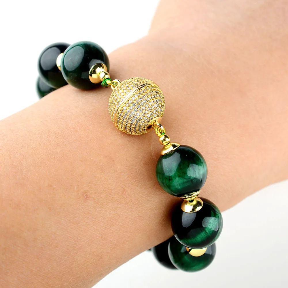 

14mm Round Smooth GreenTiger Eye Bracelet