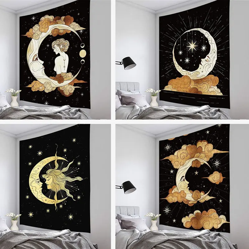 

Psychedelic Moon Starry Girl Wall Hanging Room Sky Carpet Dorm Tapestries Art Home Decoration Accessories 95 x 73cm