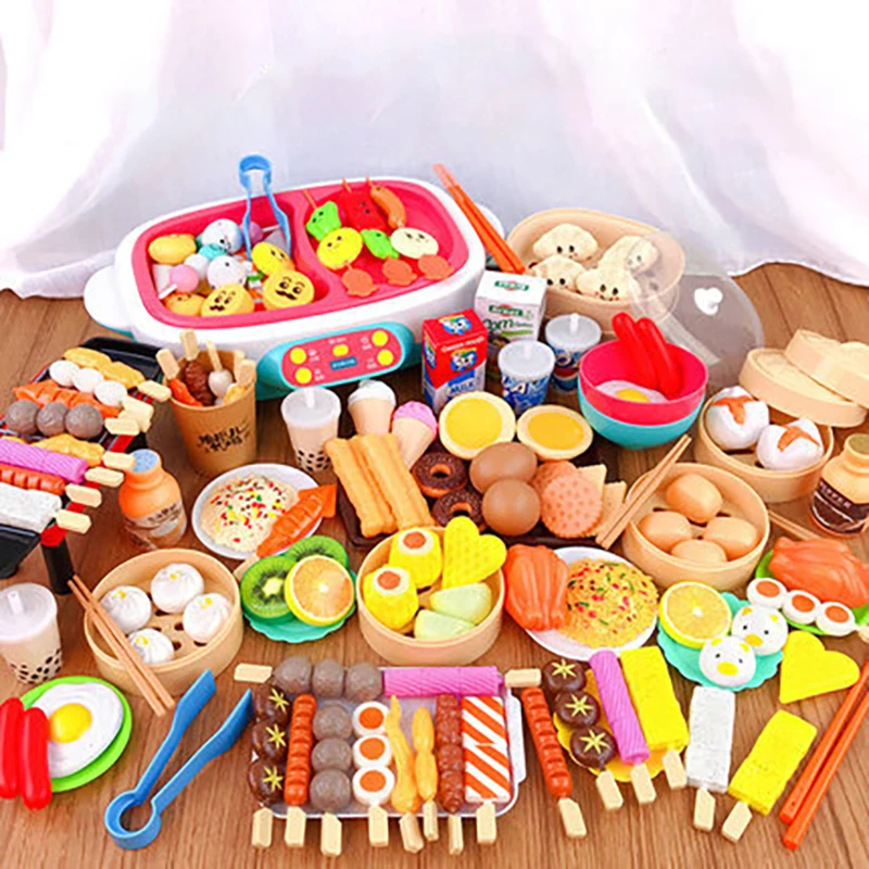

Kids Simulation Food Pretend Bbq Toy Play House Kitchen Decompression Barbecue Cooking Steamer Breakfast Set Childrenhot Pot Toy