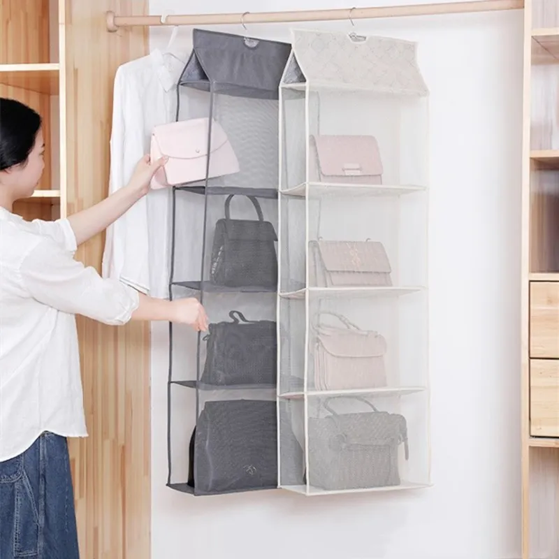 Органайзер для сумок с 4 карманами прозрачная подвесная Сумка гардероба шкафа