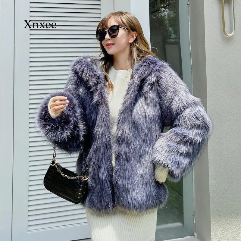 Faux Fur Coat Hoodie Winter Woman Coats High Quality Sexy Genuine Fashion Thick Warm Slim Short Jackets High Quality Outwear Top