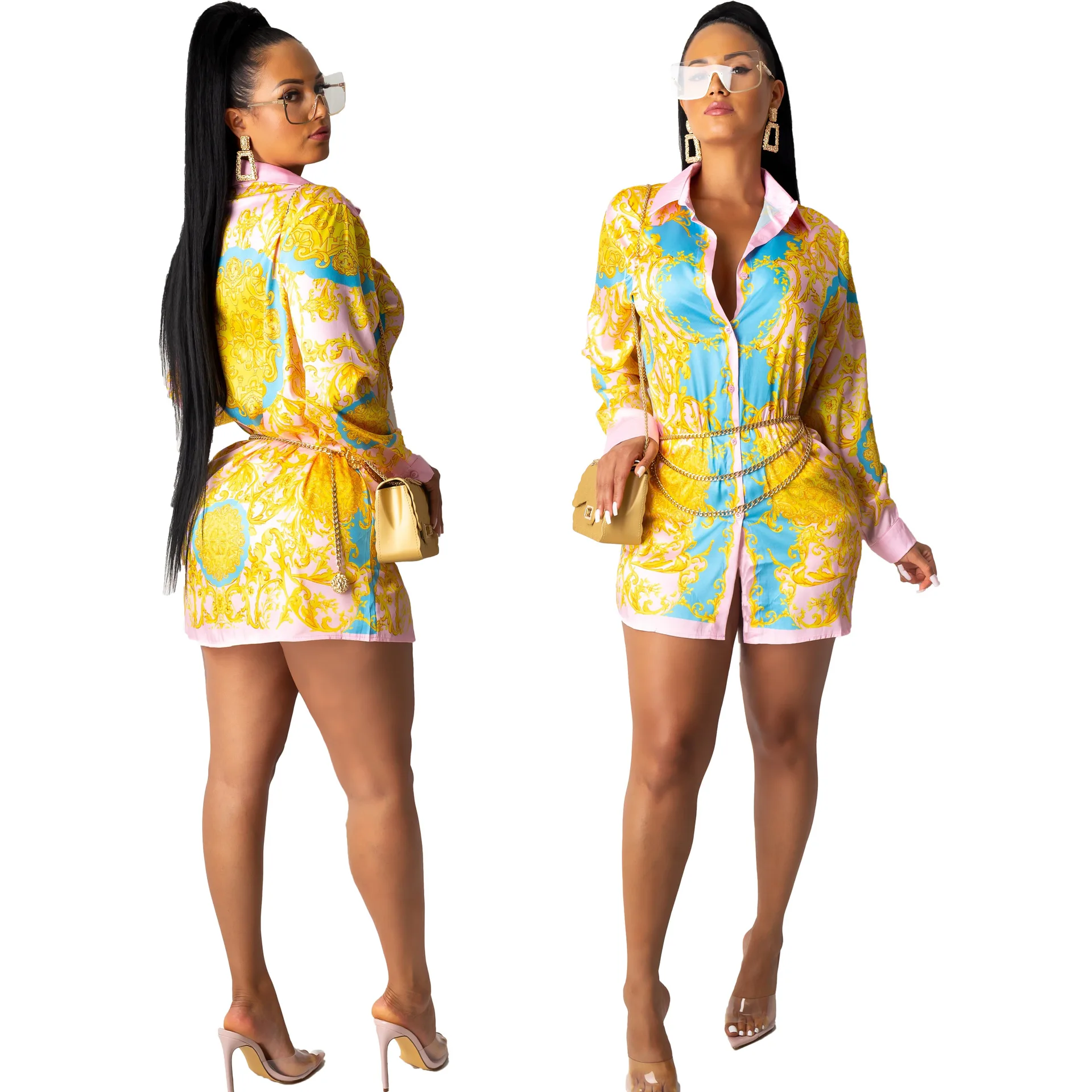 Платье рубашка с принтом ecoine осенняя сексуальная клубная одежда| |