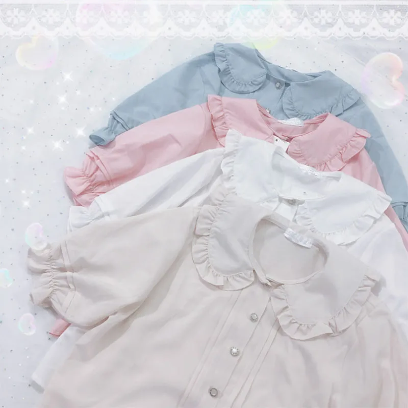 Милая блузка с круглым воротником в стиле Лолита летняя рубашка короткими