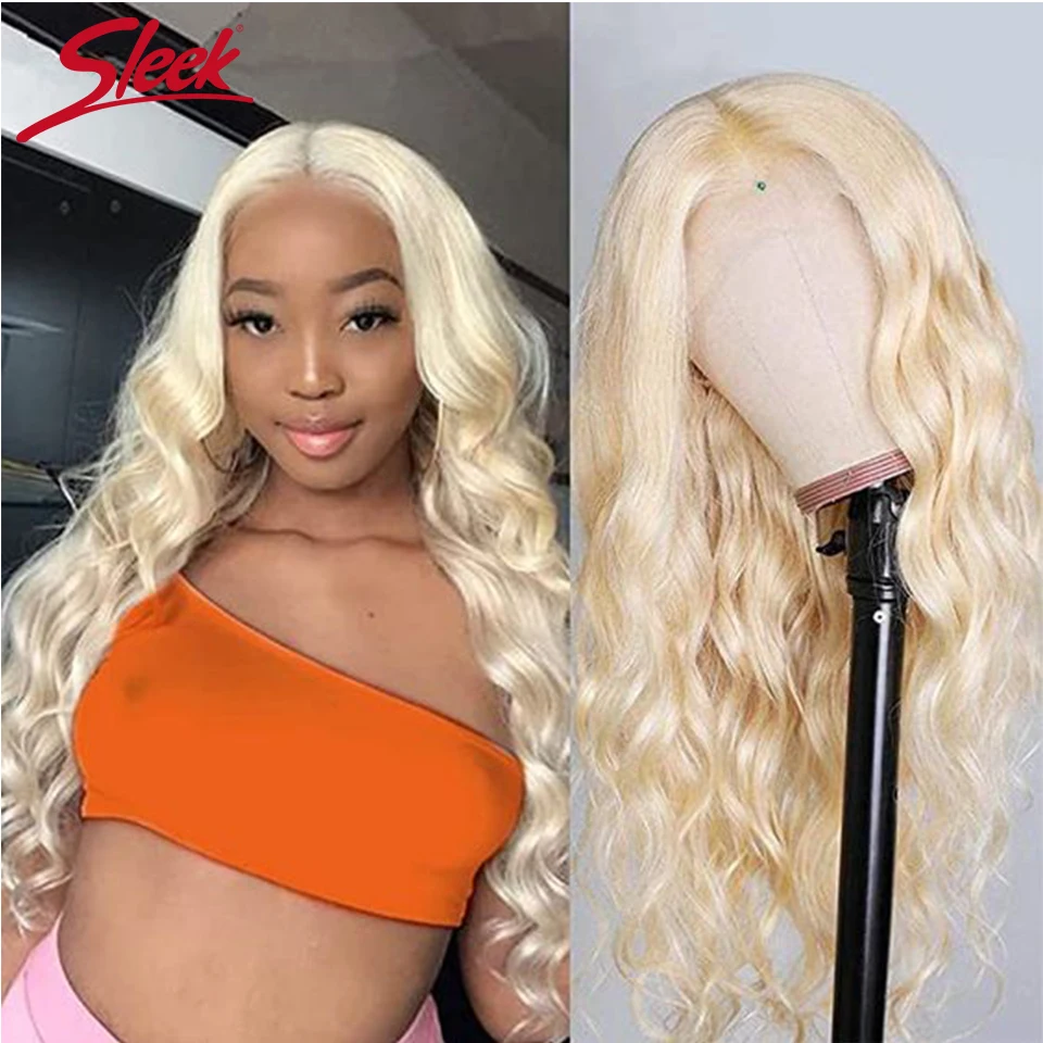 

Sleek Brazilian 613 Blonde Body Wave Human Hair Wigs Pre Plucked Glueless T Part Lace For Women 13x1 Lace Front Wig 150% Density