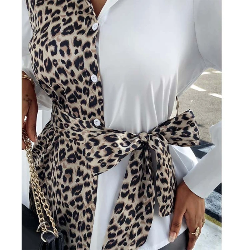

Patchwork Leopard Women Blouse Shirt Elegant Long Sleeve Korean Style Fashion Casual Loose Shirts Top Tee Autumn Streetwear