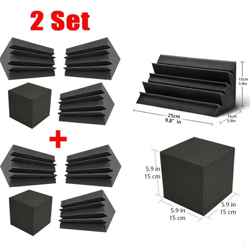 

BEIYIN [ 2 set ] Column Wedge Studio Accessorie Bass Trap Acoustic Foam Corner Block Finish Corner Wall [4pcs/Set] 15x15cm