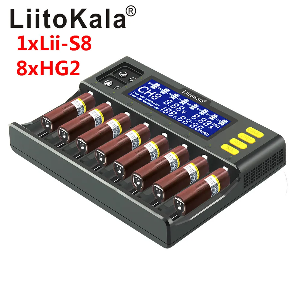 

LiitoKala Lii-S8 Battery Charger Li-ion 3.7V1.2V Li-FePO4 3.2V IMR 3.8V charger + 18650 3000mah HG2 + 18650 3400mAh NCR18650B