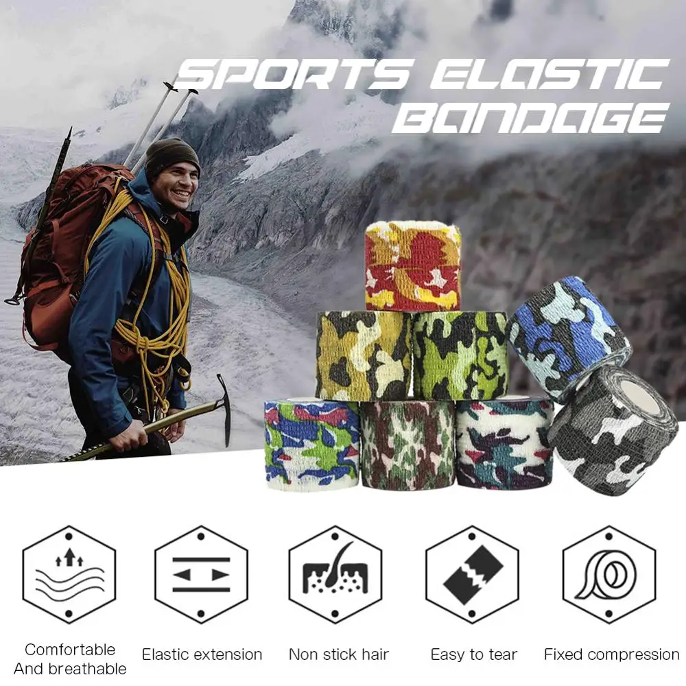 Camouflage Self-adhesive Bandage Flex Elastic Non-woven Outdoor CS Mask Sports Ankle Bracers Protection Finger Camo guise Tape | Спорт и