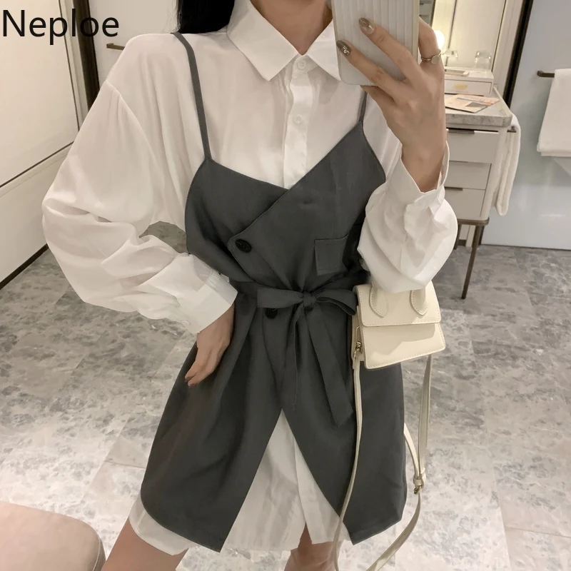 Женский костюм с платьем Neploe комплект из 2 предметов длинная белая рубашка +