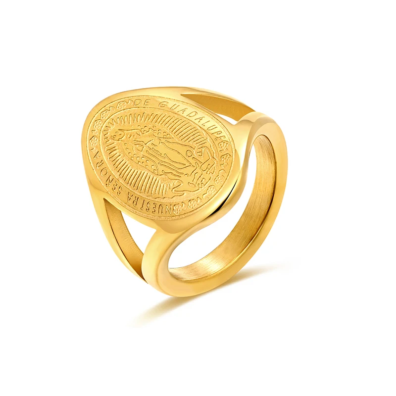 

Stainless Steel Oval Lady Resizable Open Size Ring Guadalupe Gold Color Adjustable Finger Rings for Women Fashion Jewelry Gift