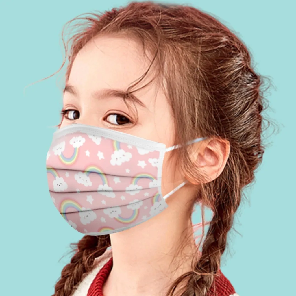 

60pcs Disposable Kids Cute Cartoon Rainbow Print Mask Face Masks 3 Layer Fabric Dustproof Meltblown Masks Mascarilla Mascarilas