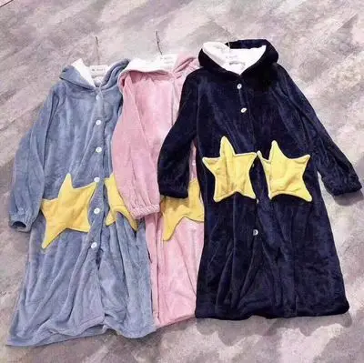 

HaloSweet Star Cartoon Warm Bathrobe Women Kegurumi Sleepwear Pajamas Winter Flannel Dressing Gown Nightgowns Female Long Robe