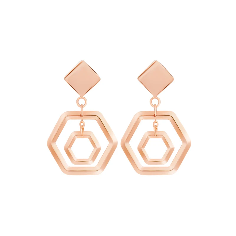 

Pure 18K Rose Gold Earrings AU750 Gold Geometry Big Dangle Earrings