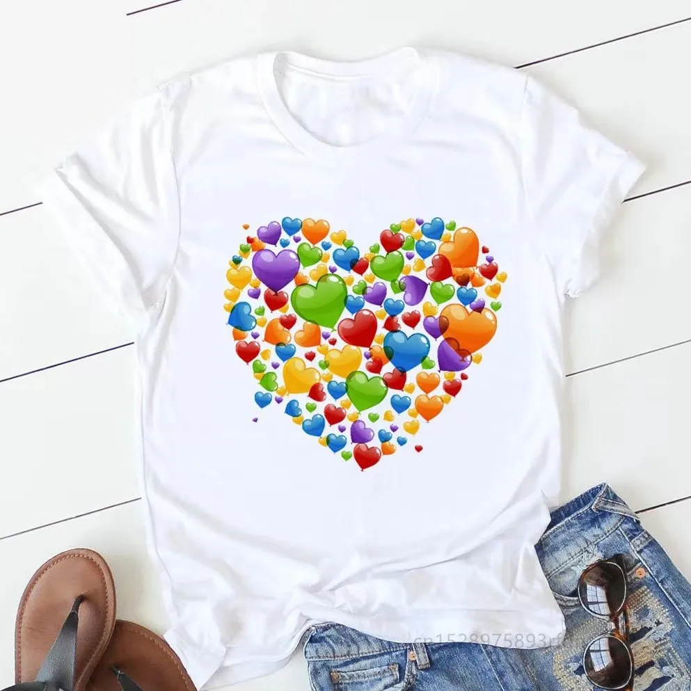 Женская футболка с цветочным принтом в виде РОЗОВОГО СЕРДЦА хлопковая