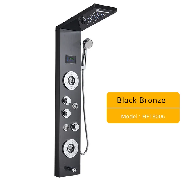 Black Bronze 8006A Роскошный светодиодный смеситель для душа, матовый никель, спа Массажная струйная душевая панельная башня, кран с цифровым температурным экраном для ванной комнаты - Цвет: Black Bronze 8006A