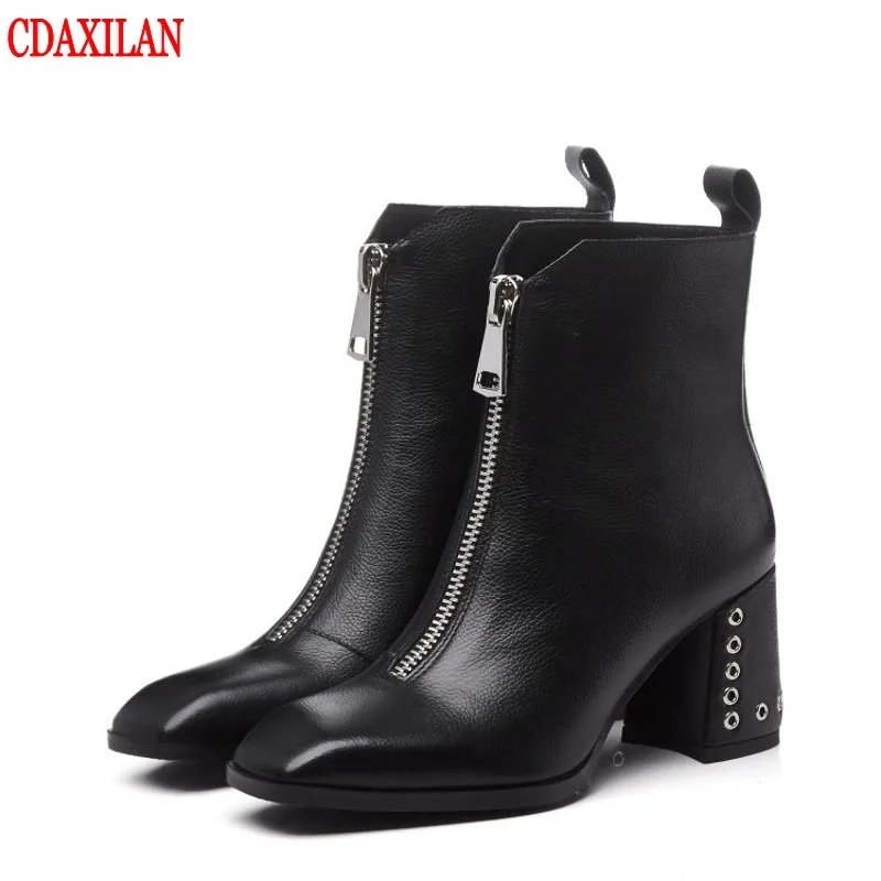 CDAXILAN/новые женские полусапожки из натуральной коровьей кожи на квадратном