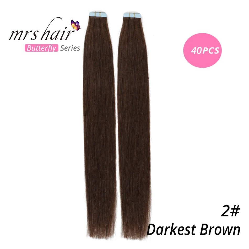Mrshair Клейкие ленты в Пряди человеческих волос для наращивания 1" 18" 2" 22" 2" машина сделала Волосы Remy на Клеящие средства Клейкие ленты pu кожа утка Невидимый 20 штук - Цвет: #2