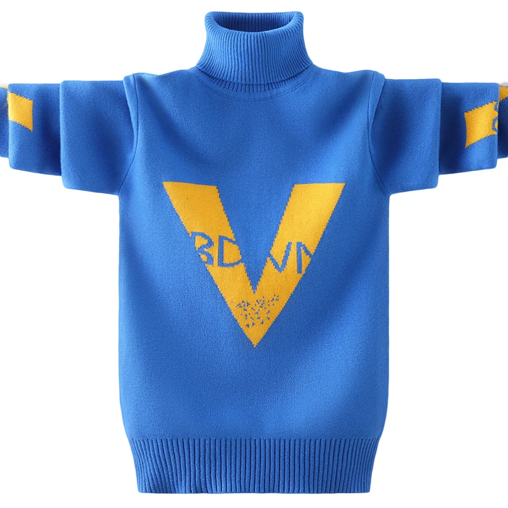 Зимний свитер для мальчиков теплая хлопковая одежда Детский пуловер с высоким