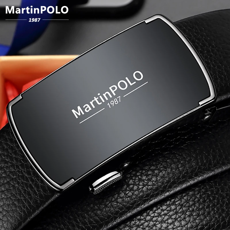 

MartinPOLO Genuine Leather Belt men Cowhide Strap For Male luxury belts for men Automatic Alloy Buckle Business belt MP02601P