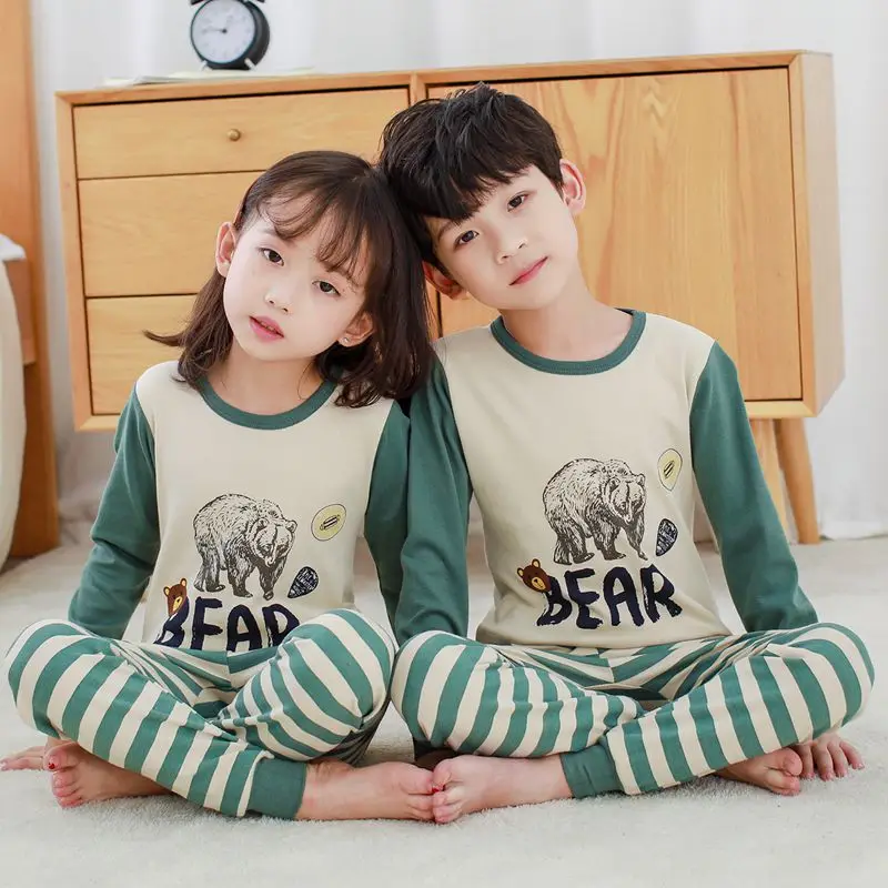 Cotton Pajamas For Children Long Sleeve Panda Suit Cartoon Kids Clothes Suits Baby Pyjamas Top+Pant Pijamas Sleepwear | Мать и ребенок