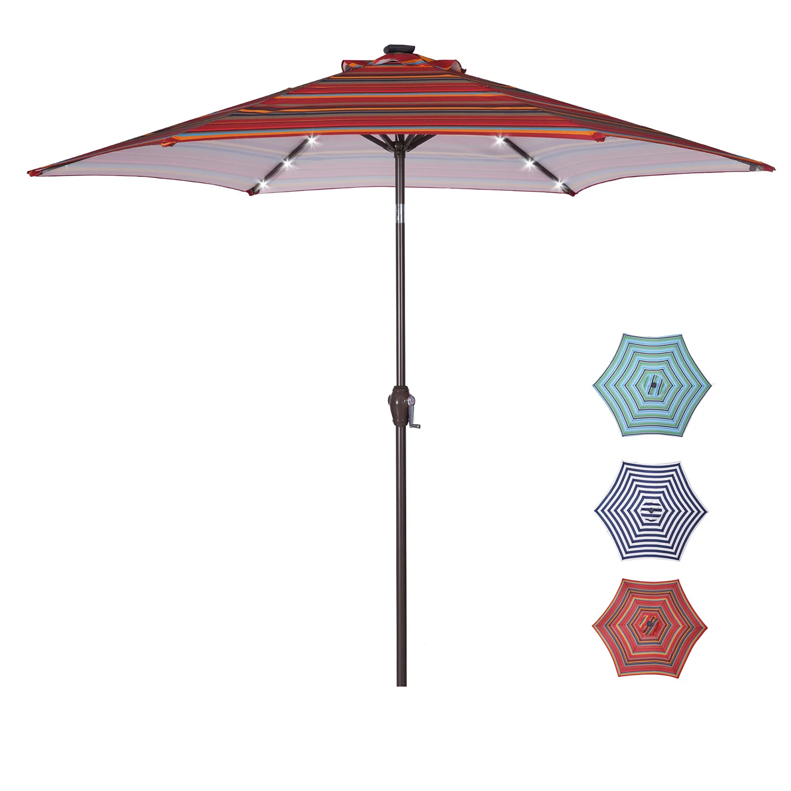 

Outdoor Patio 8.7-Feet Market Table Umbrella with Push Button Tilt and Crank, Blue Stripes With 24 LED Lights