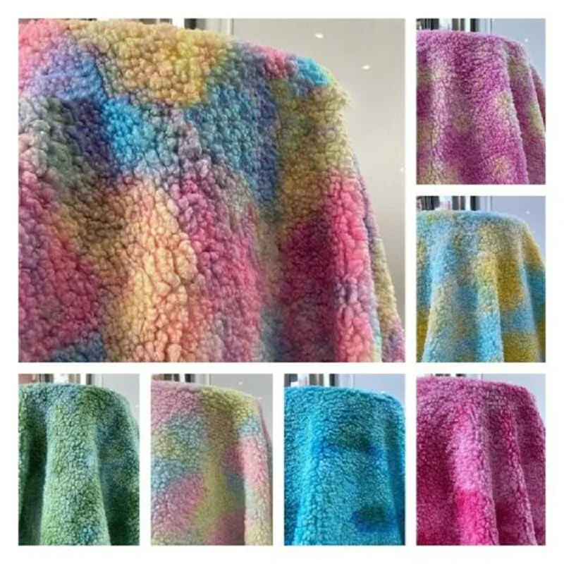Радужная мягкая плюшевая ткань 1 метр флис с окраской Зимняя Теплая Бархатная
