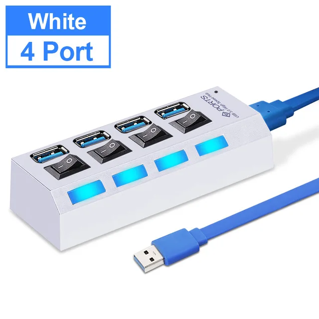 4 Port White Usb-концентратор 3,0 4/7 порт Micro USB 3,0 концентратор разветвитель с адаптером питания мульти USB C Hab высокоскоростной 5 Гбит/с Тип C 3 переключатель концентратора для ПК - Цвет: 4 Port White